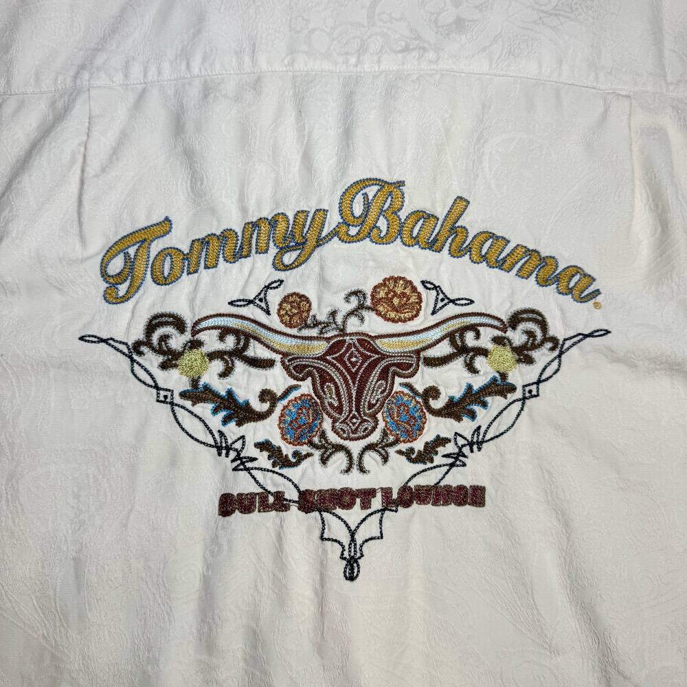 Tommy Bahama Camp Shirt Ivory Silk Men's Large 90s Western Y2K Coastal Resort - Picture 8 of 13